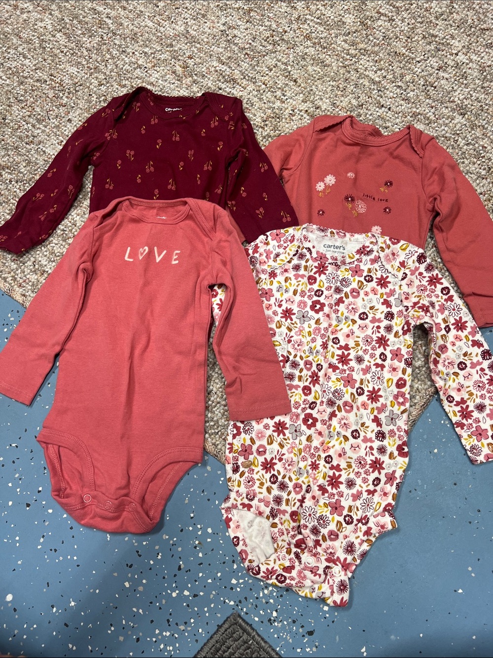Carter's Coral, Burgundy & White Floral Baby Onesie Set